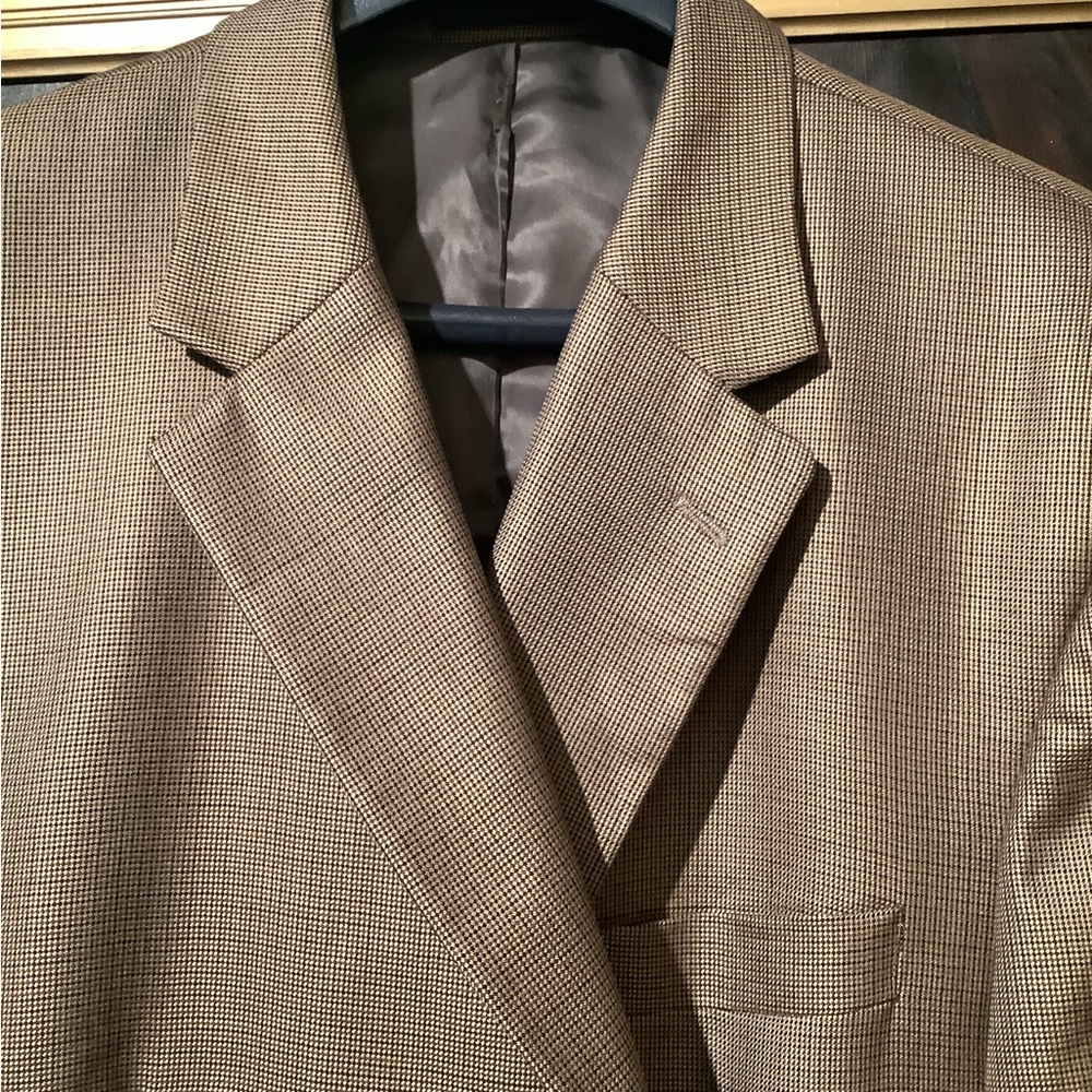 Andrew Fezza Brown Herringbone Wool and Silk Men’s Blazer Sz 46R